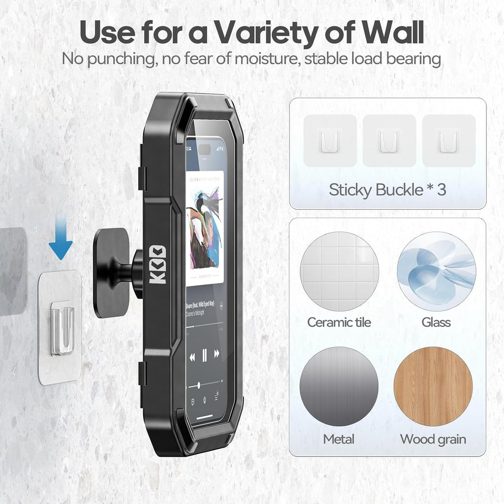 Shower Phone Holder Waterproof - 360° Rotation Detachable Phone Case, Fully Enclosed High Touch Sensitive Design Wall Phone Mount Stand, Bathroom Mirror Bathtub Accessories for 4-6.7” Cellphones