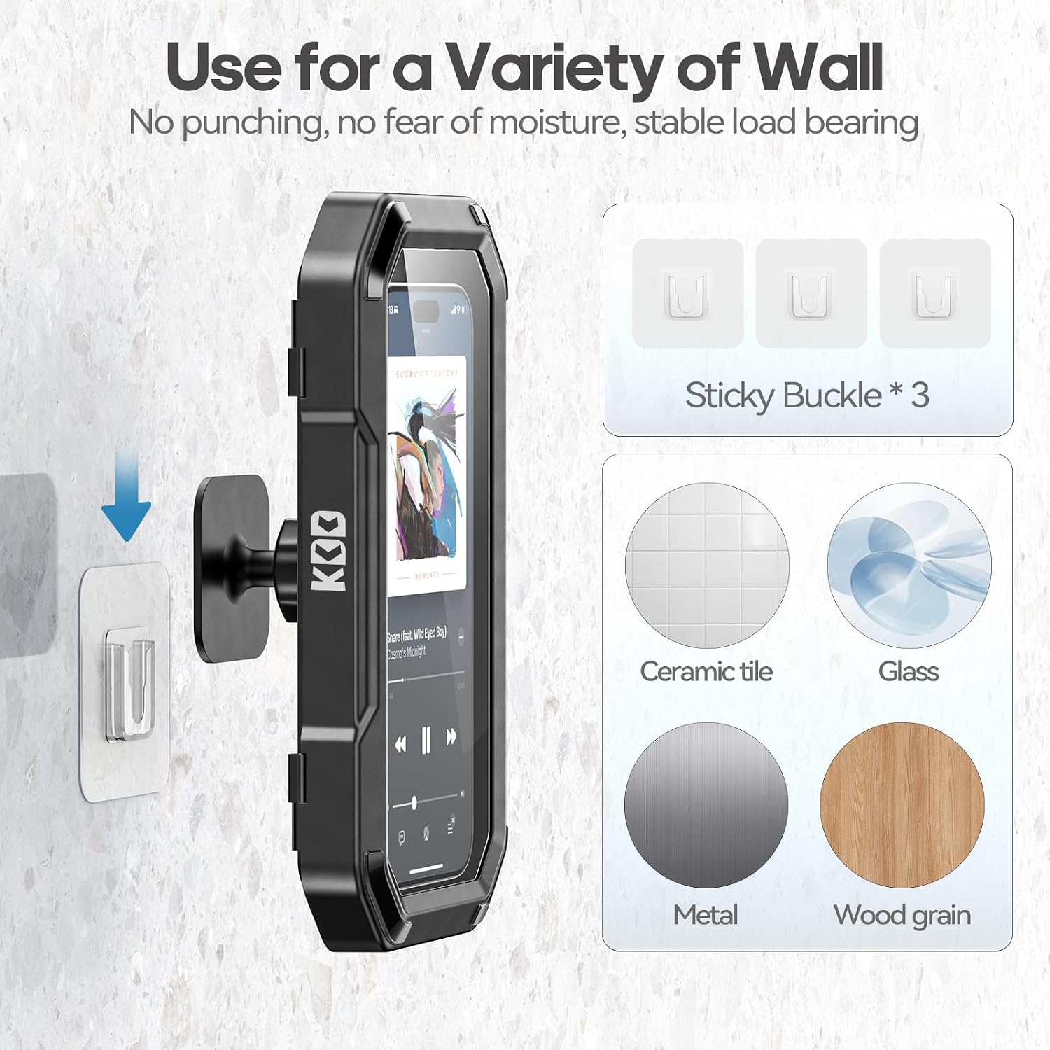 Shower Phone Holder Waterproof - 360° Rotation Detachable Phone Case, Fully Enclosed High Touch Sensitive Design Wall Phone Mount Stand, Bathroom Mirror Bathtub Accessories for 4-6.7” Cellphones